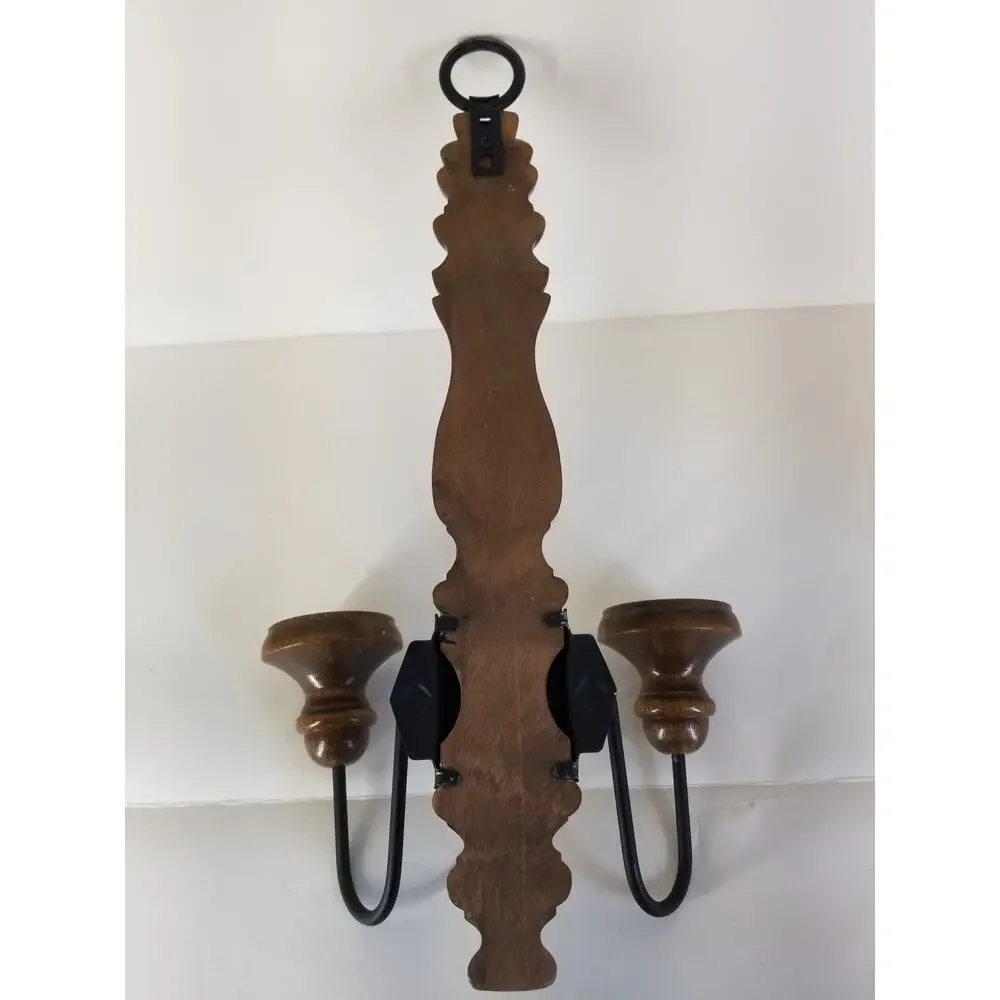 Vtg Home Interiors Wood Metal Double Candle Holder Wall Sconce